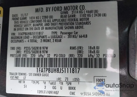 2018 Ford Mustang Ecoboost Premium из США, поврежденный, VIN 1FATP8UH8J5111817